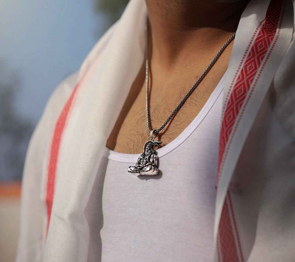 Hanuman Silver Locket With Silver Chain
