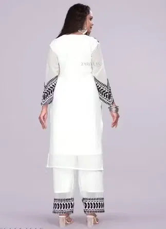 White Kurta With Bottomwear