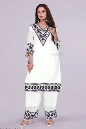White Kurta With Bottomwear