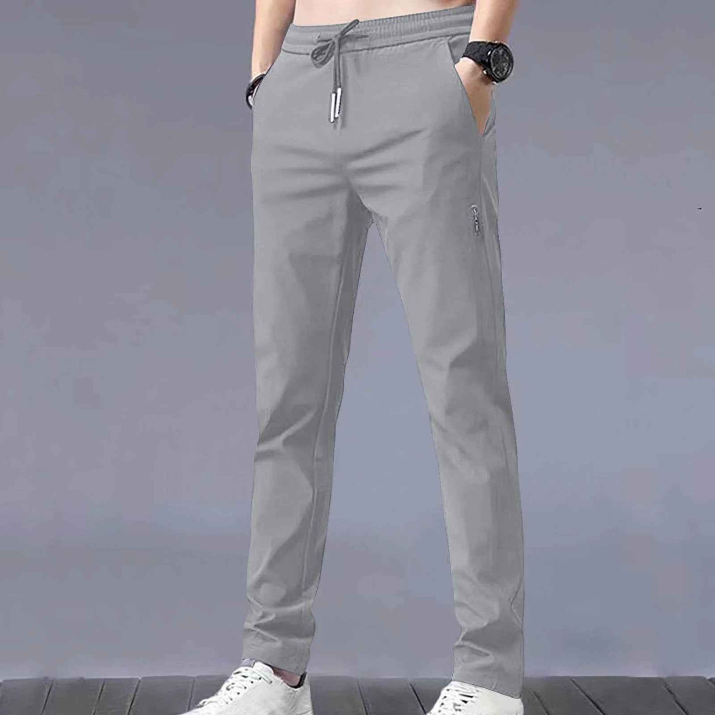 Men Solid Grey Track Pants
